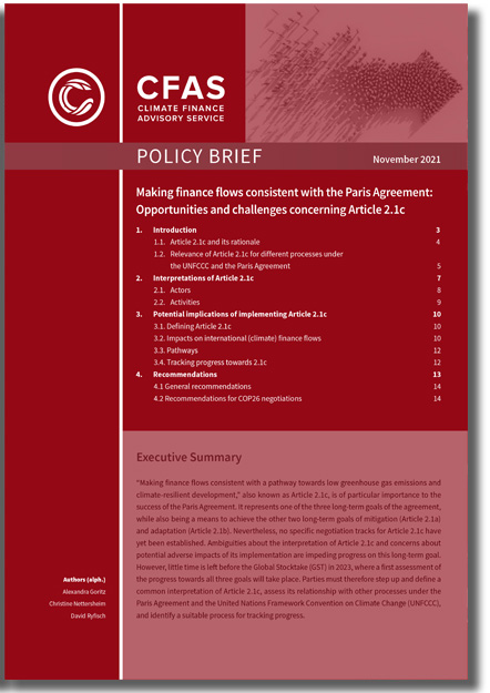 Making finance flows consistent with the Paris Agreement: Opportunities and challenges concerning Article 2.1c
